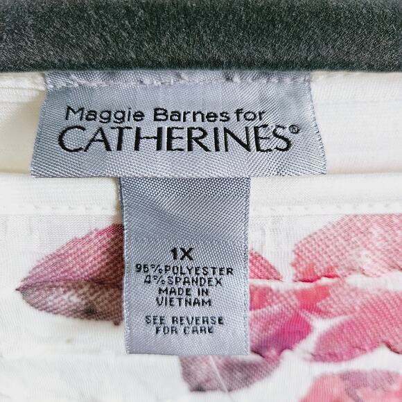 Maggie Barnes For Catherines Womens 1X Tiered Ruffle Watercolor Floral Tee Shirt - Picture 5 of 7